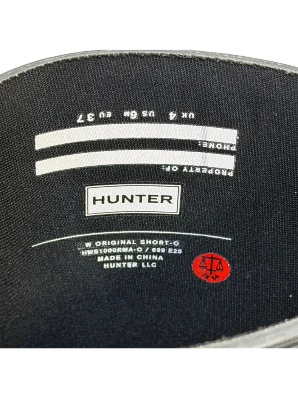 Hunter Original Short Black Rain Boots Size 6